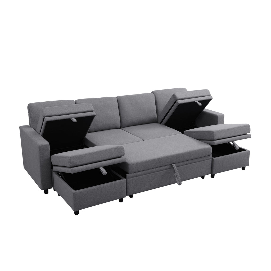 Extra Wide U - Shape Convertible Sleeper Sofa Bed With Dual Storage Ottoman