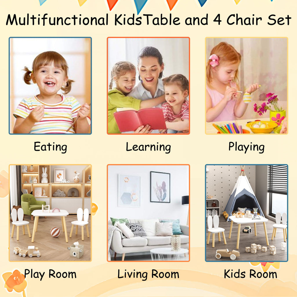 Rabbit Themed Table And 2 Chairs Set - White