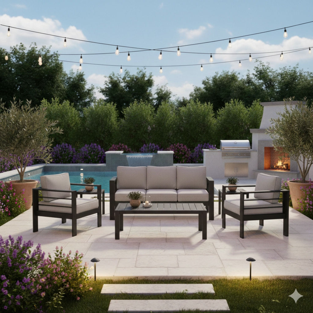 Outdoor Patio Set, All-Weather With Thick Cushions