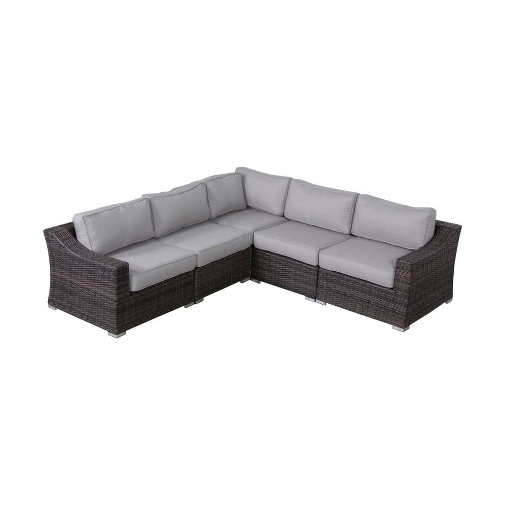 5 Piece Rattan Wicker Sectional Patio Set With Comfortable Cushions - Brown Mix / Gray