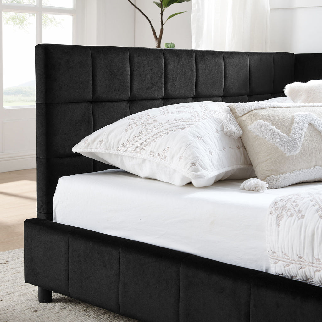 Storage Elegant Upholstered Tufted Bed Frame With Backrest And Armrests