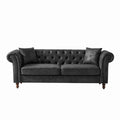 Chesterfield Sofa, High Tech Fabric Roll Armrest, 3 Seater Couch - Black