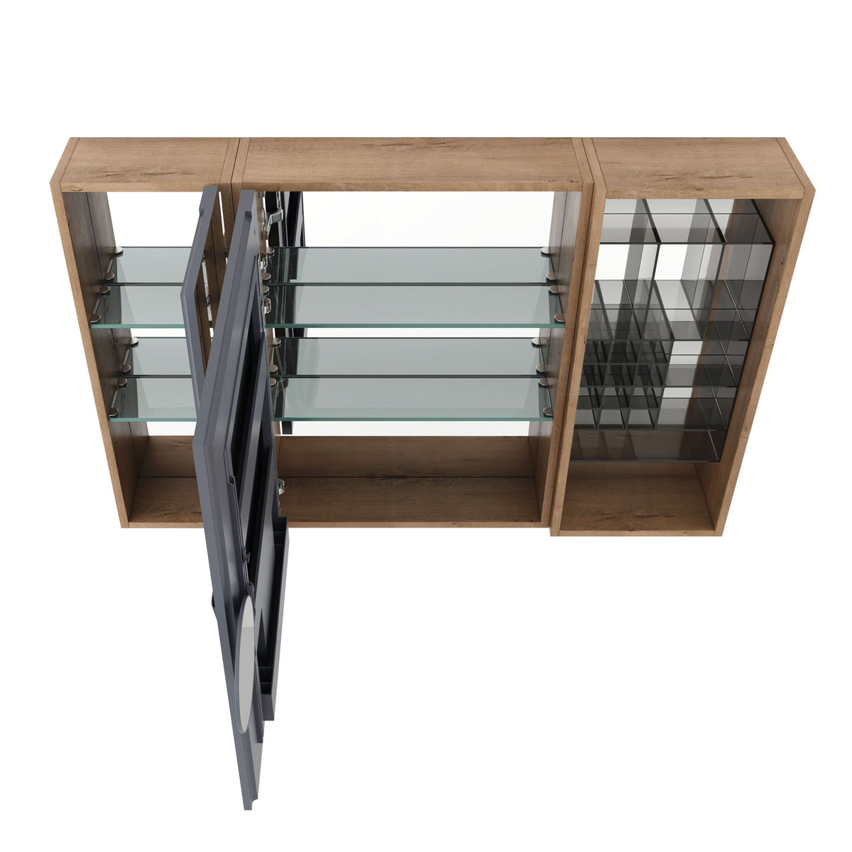 Wall Mounted Bathroom Mirror Cabinet, Adjustable Shelves - Imitative Oak