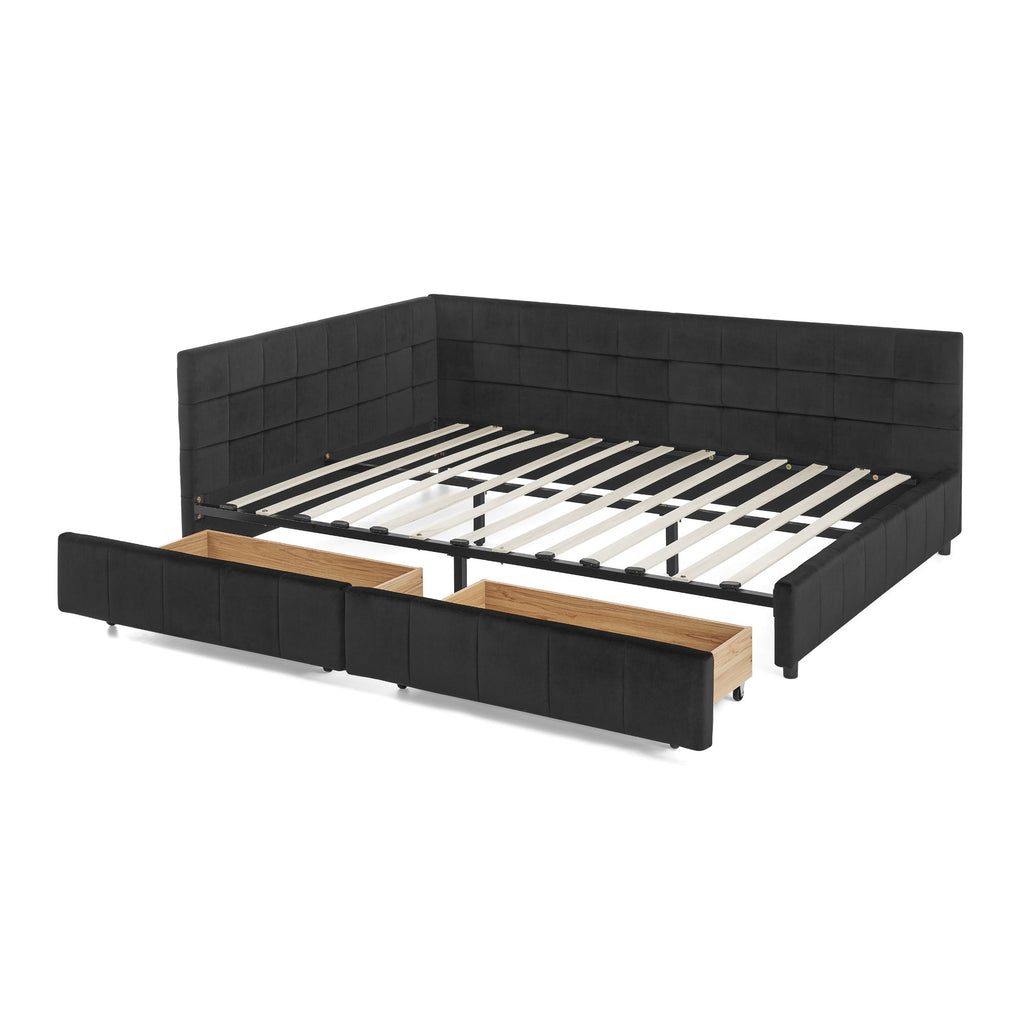Storage Elegant Upholstered Tufted Bed Frame With Backrest And Armrests
