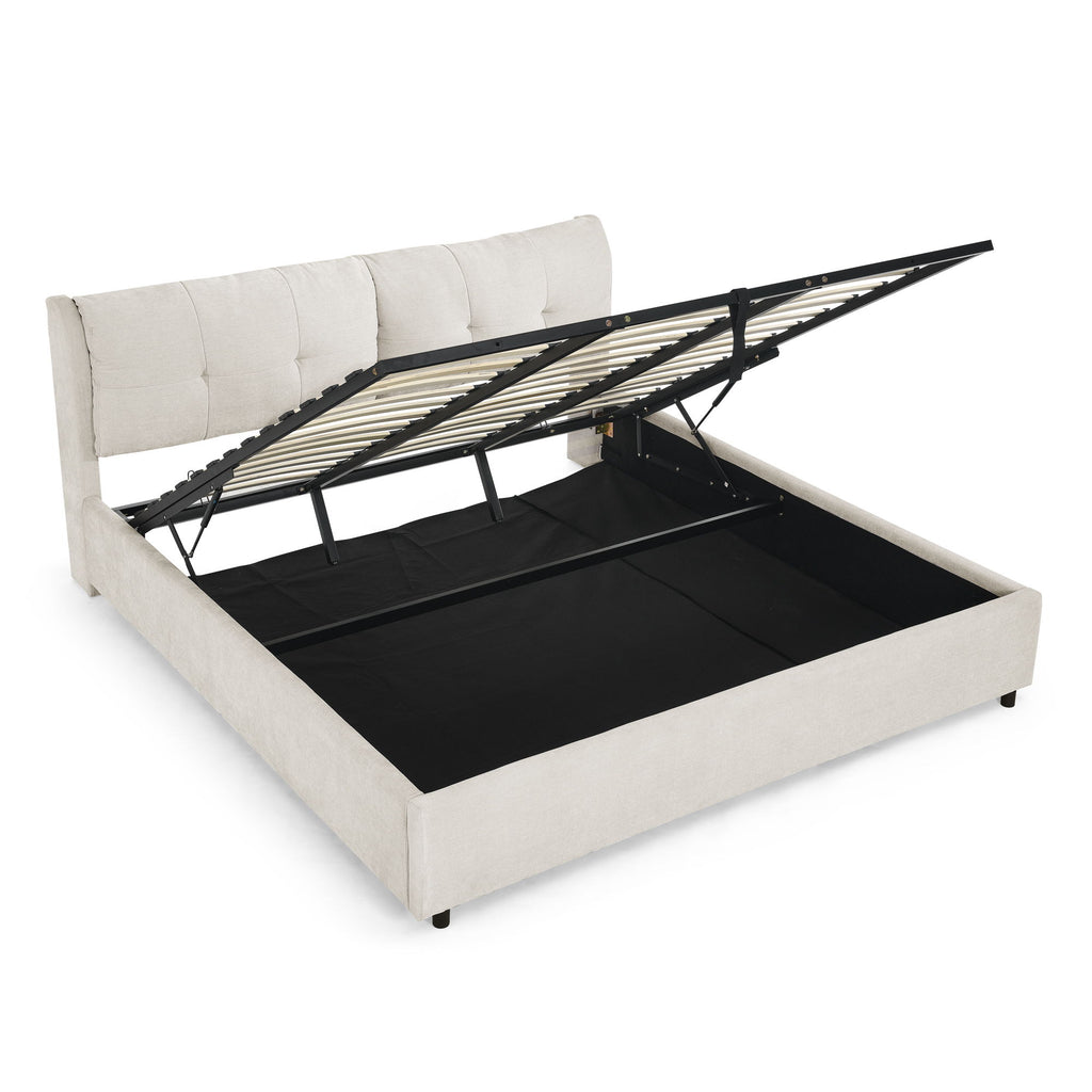 Storage Upholstered Hydraulic Platform Bed With Integrated Headboard