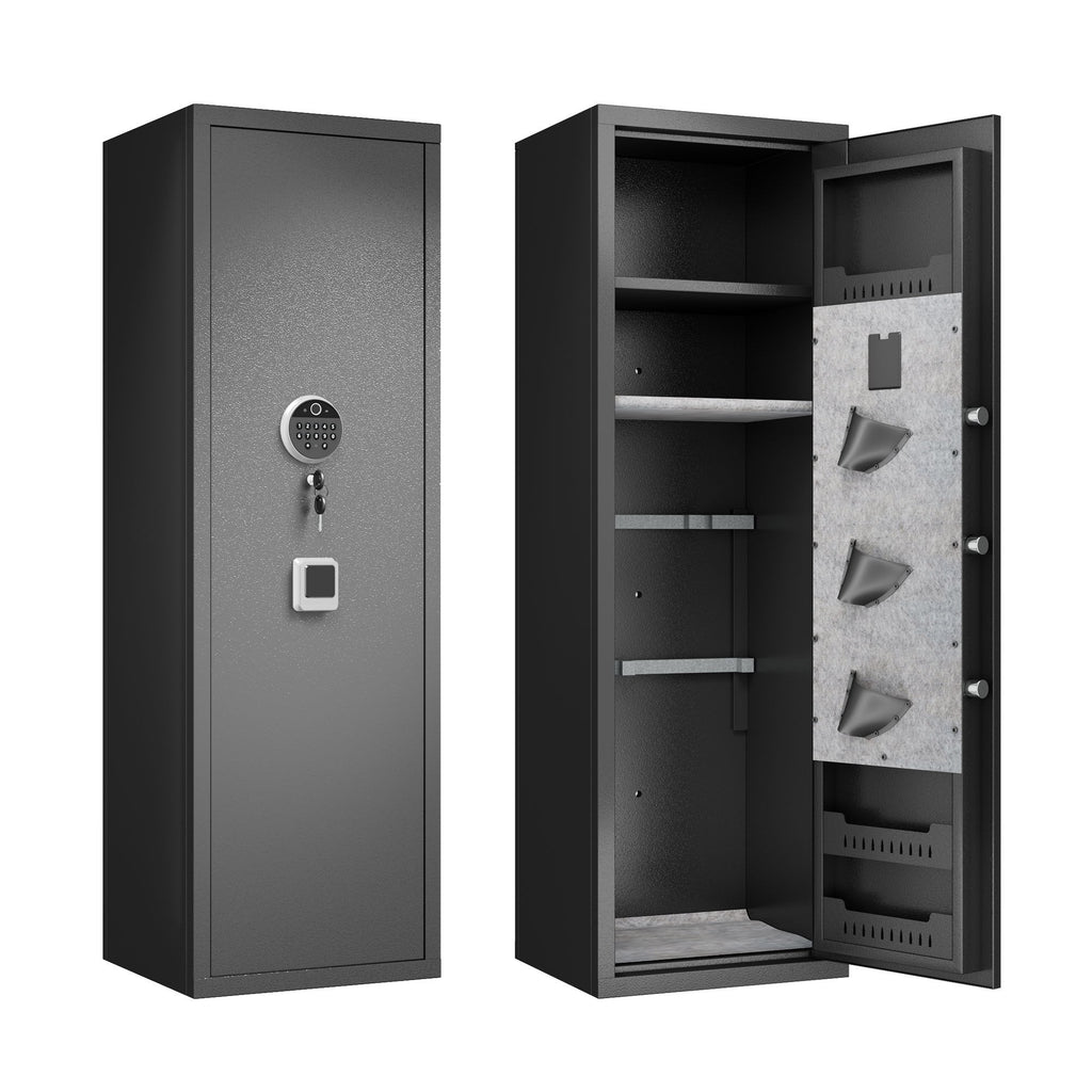 Rifle Safe, Biometric & Keypad Lock, Adjustable Gun Racks With Built In Alarm System