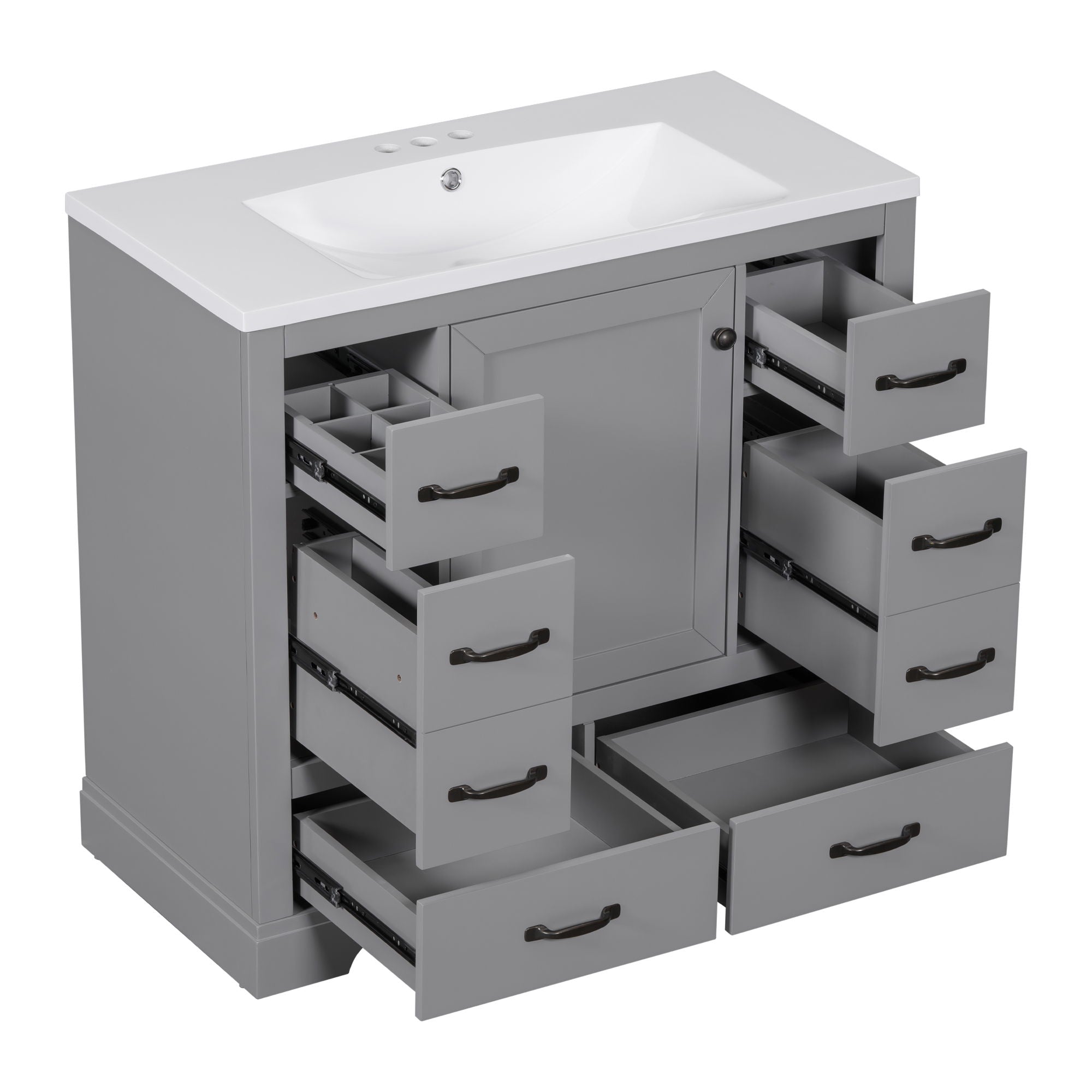 Modern Bathroom Vanity With Sink, 6 Drawers, Adjustable Shelf