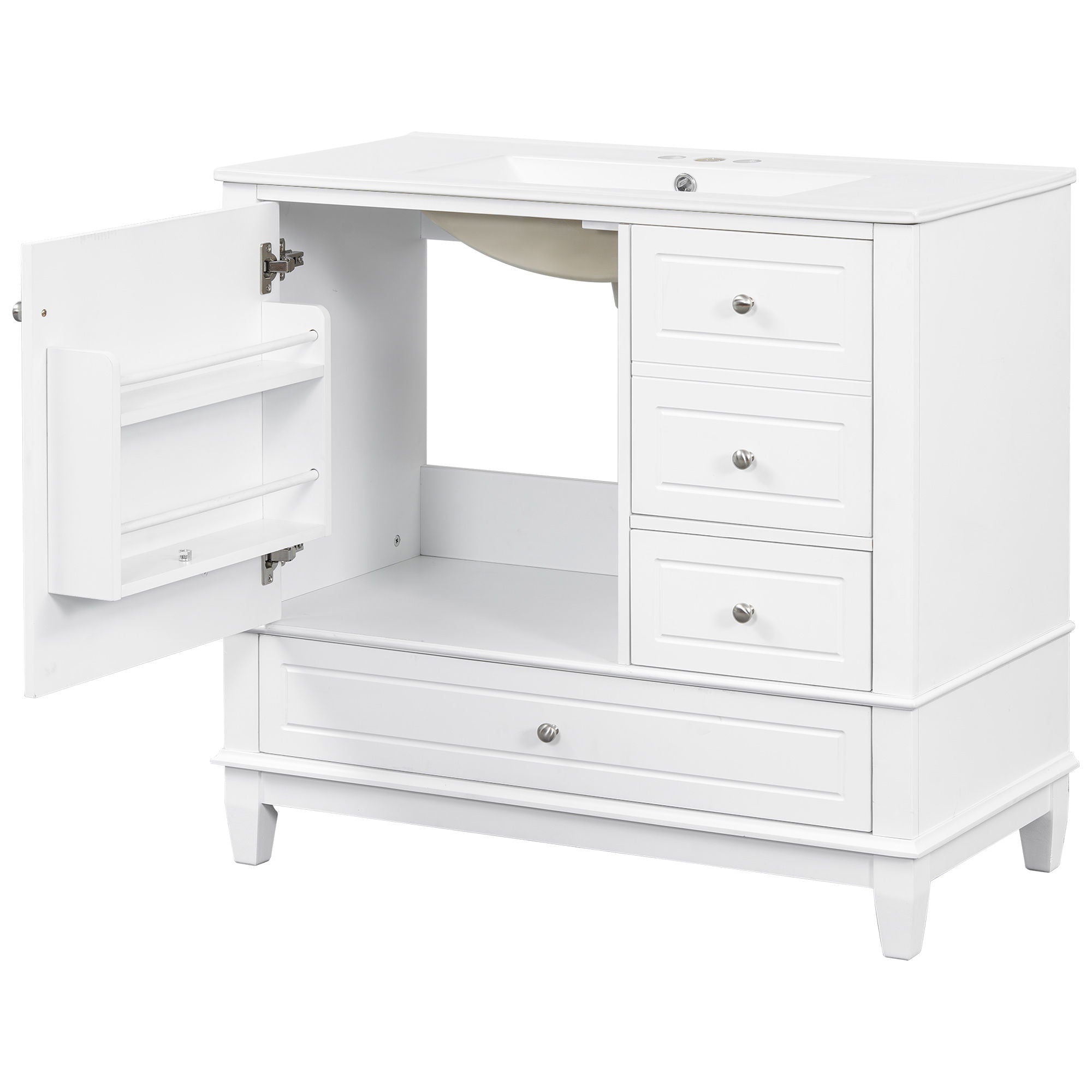 Modern Bathroom Vanity With Sink, 3 Drawers & Cabinet