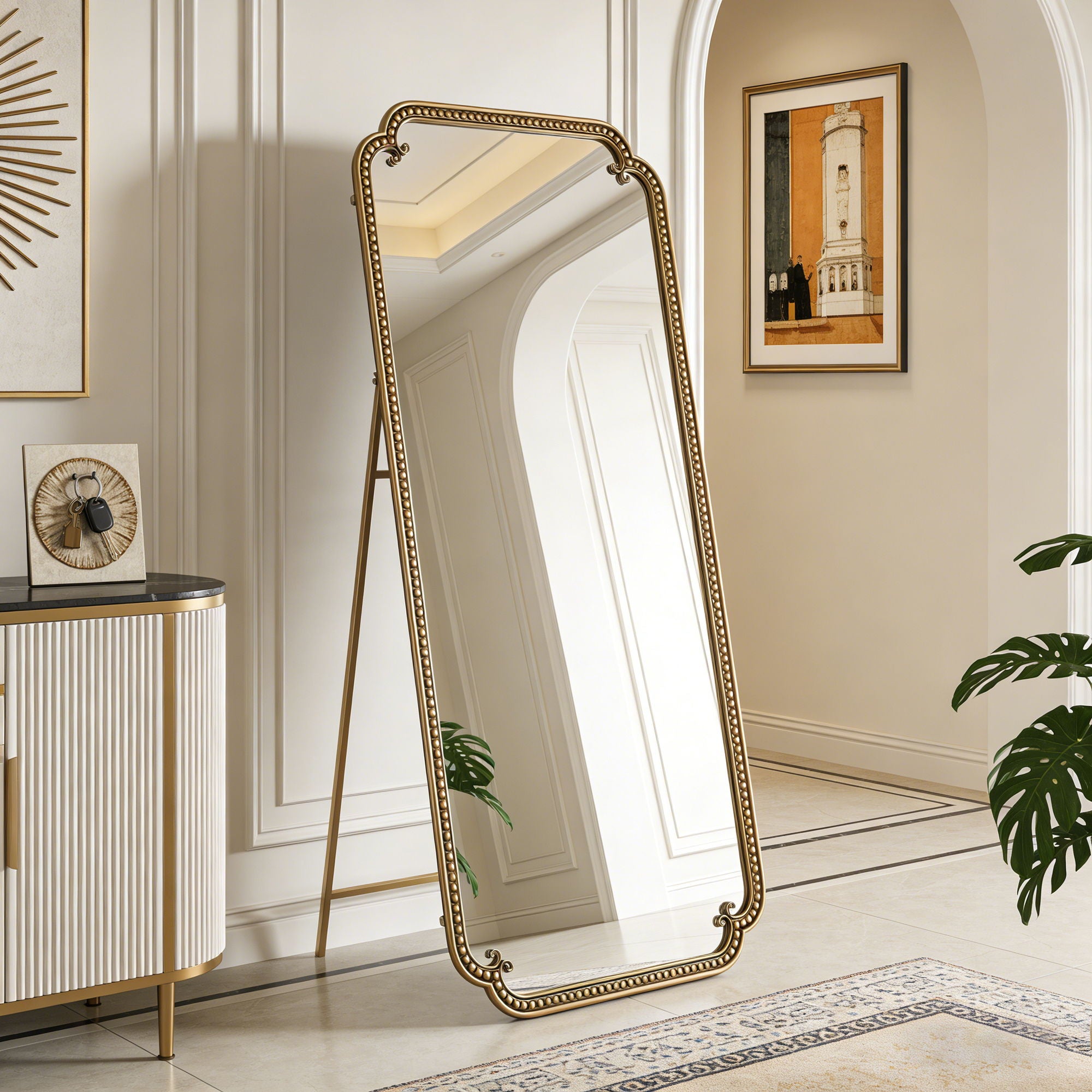 Full Length Mirror With Stand, Floor Standing Dressing For Bedroom - Antique Gold