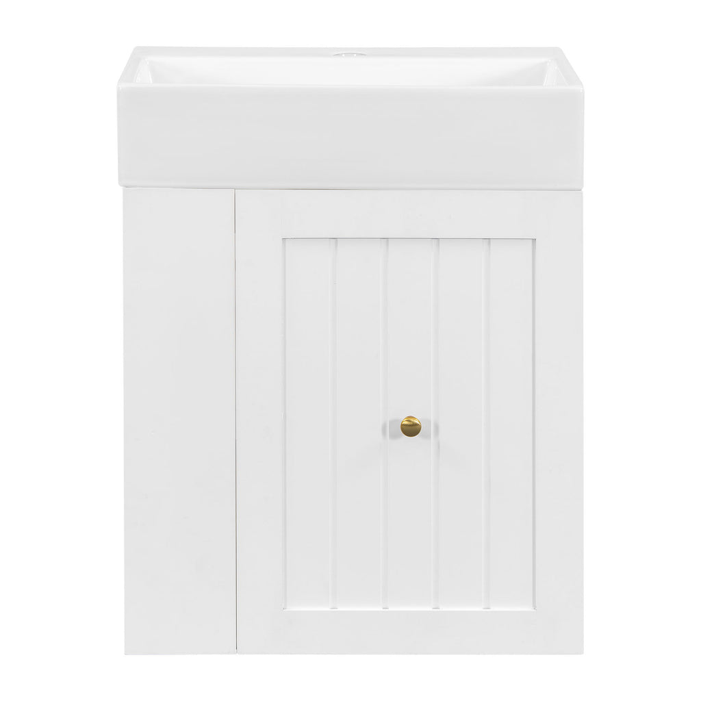 Modern Bathroom Vanity With Sink, Storage Cabinet, Drawer & Side Shelf