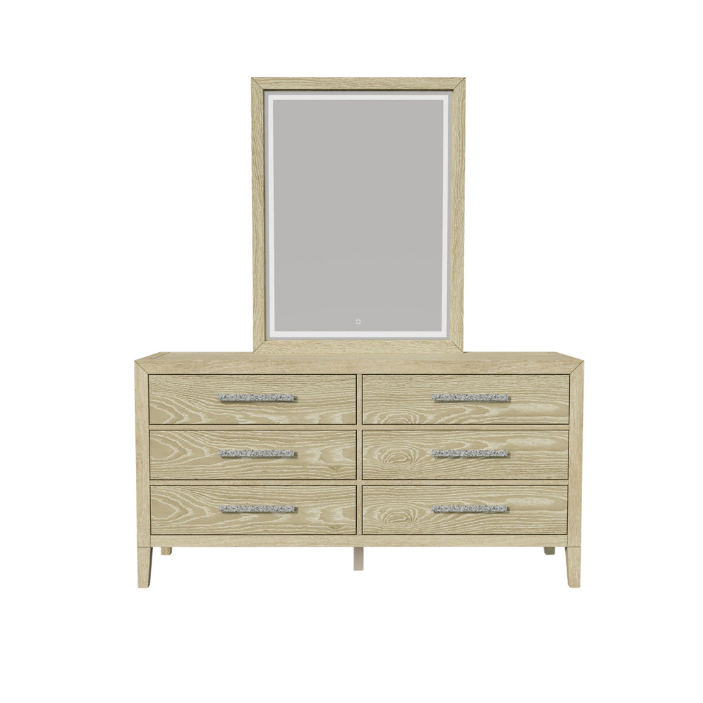 Adeline - 6 Drawers Dresser & Mirror With Jewelry Box & LED Light - Natural Wood Wash