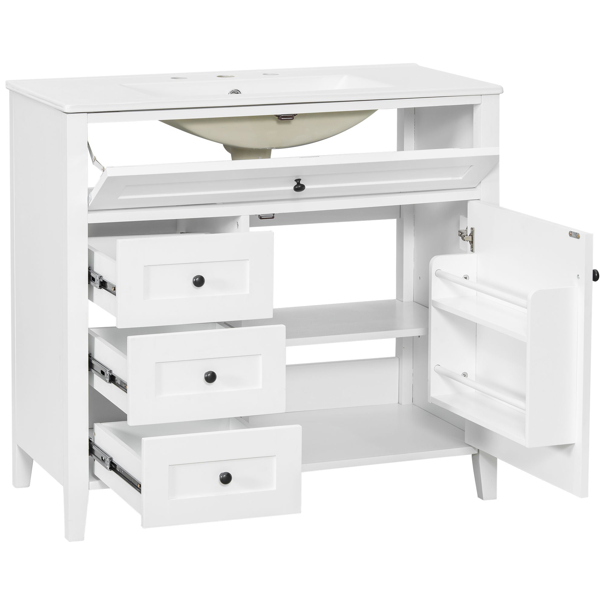 Bathroom Vanity With Sink, 3 Drawers & Cabinet With Adjustable Shelves