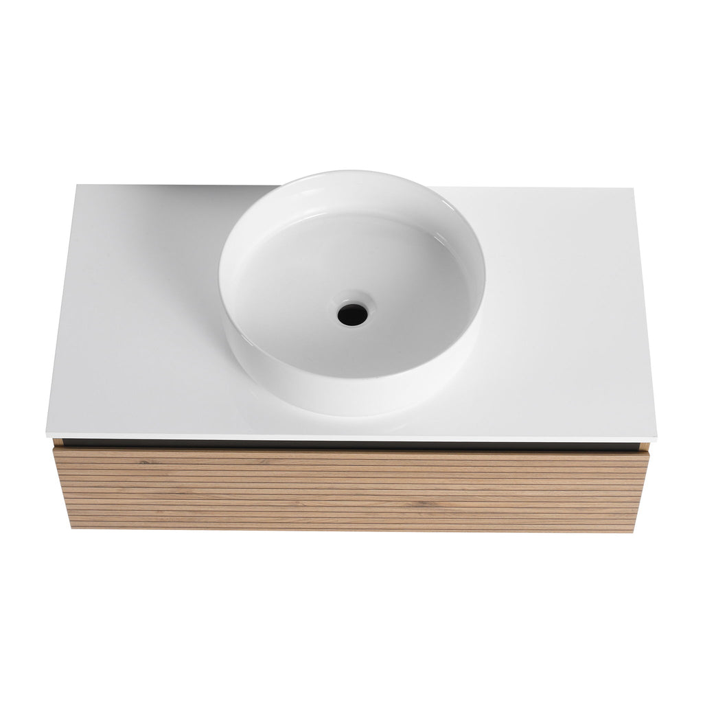 Wall Mounted Bathroom Vanity With Art Sink & 1 Soft Close Drawer