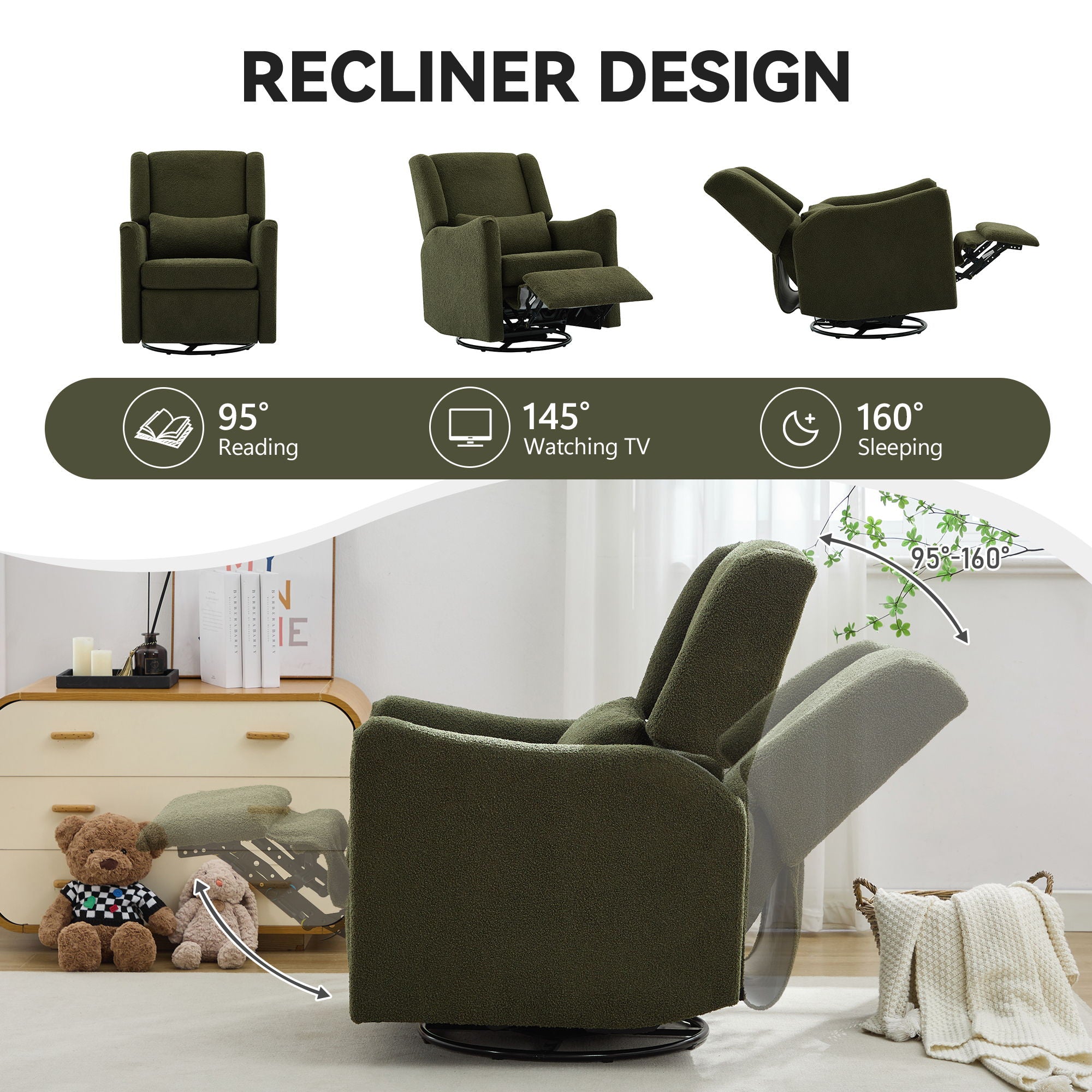 Wide Wingback Swivel Glider Rocker Recliner Chair