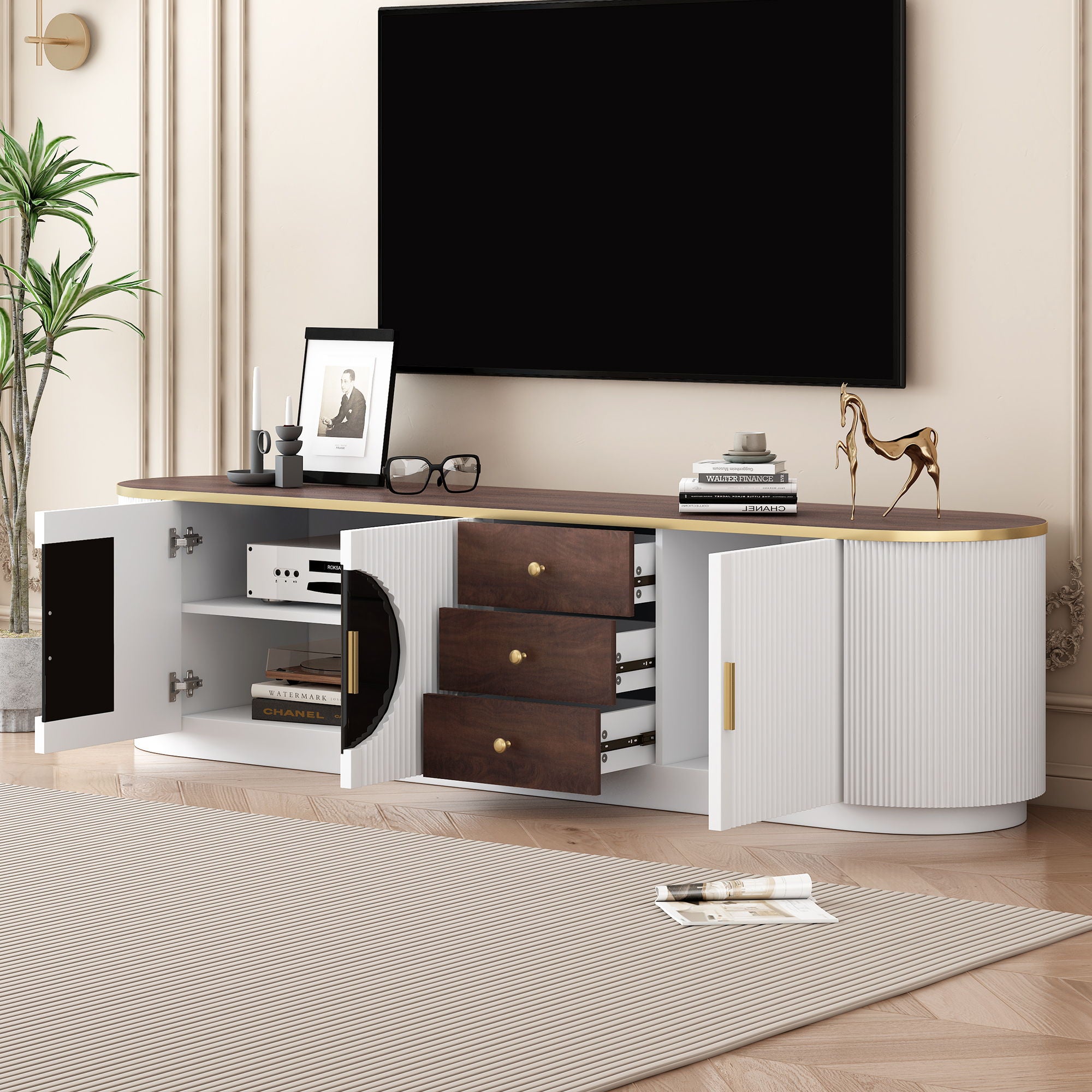 Minimalist TV Stand With 3 Drawers And 1 Shelf