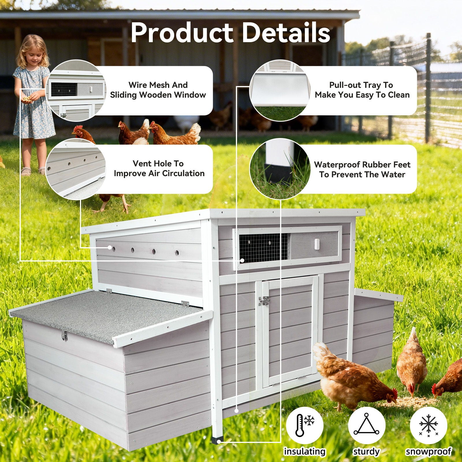 Large Chicken Coop Outdoor Hen House With Dual Nesting Boxes