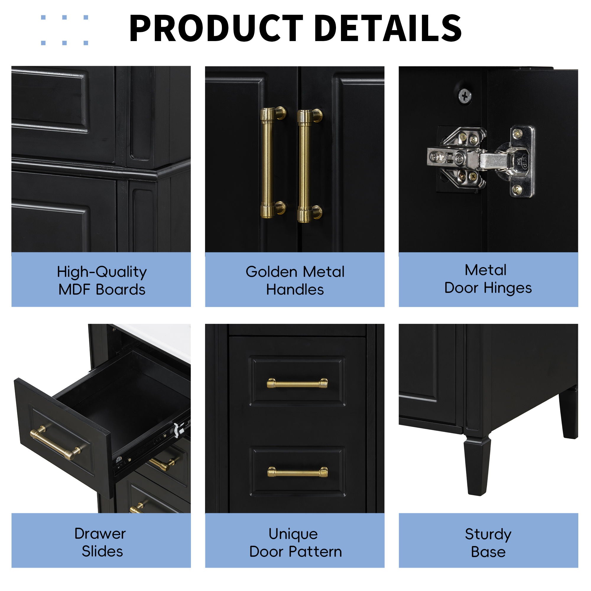 Bathroom Vanity With Sink, 4 Drawers, 2 Doors