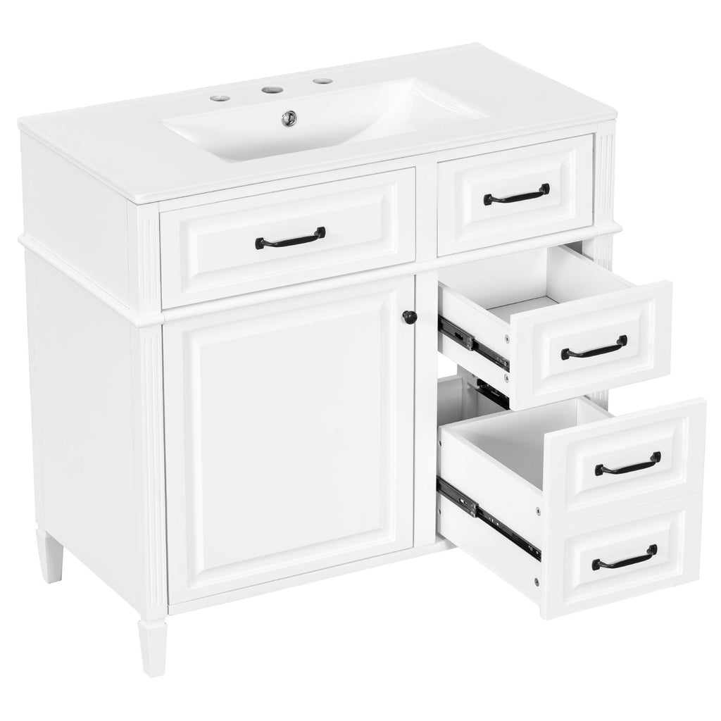 Modern Bathroom Vanity With Sink Top, Flip Drawer Design