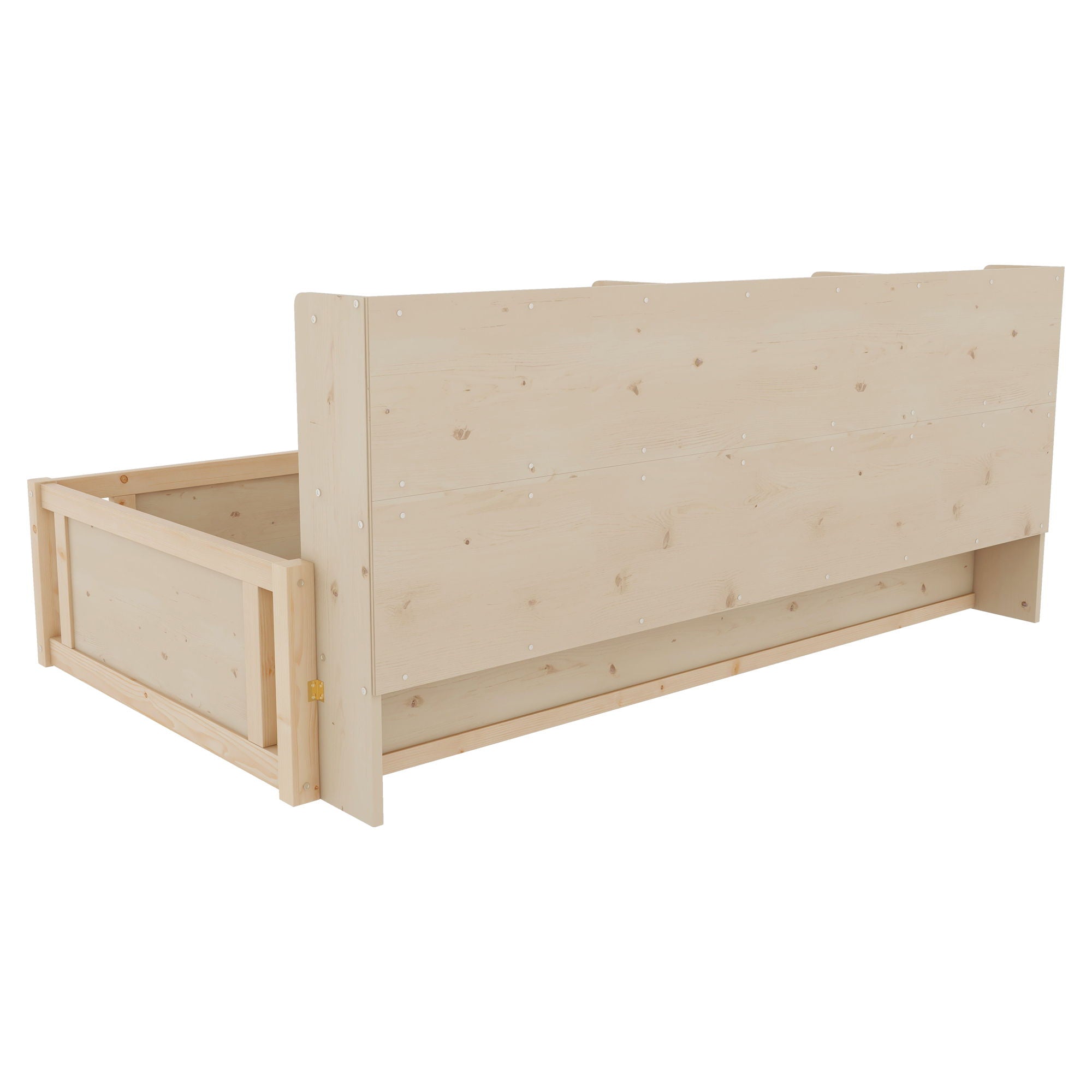 Platform Floor Bed With Guardrail Fence And Side Storage Shelves