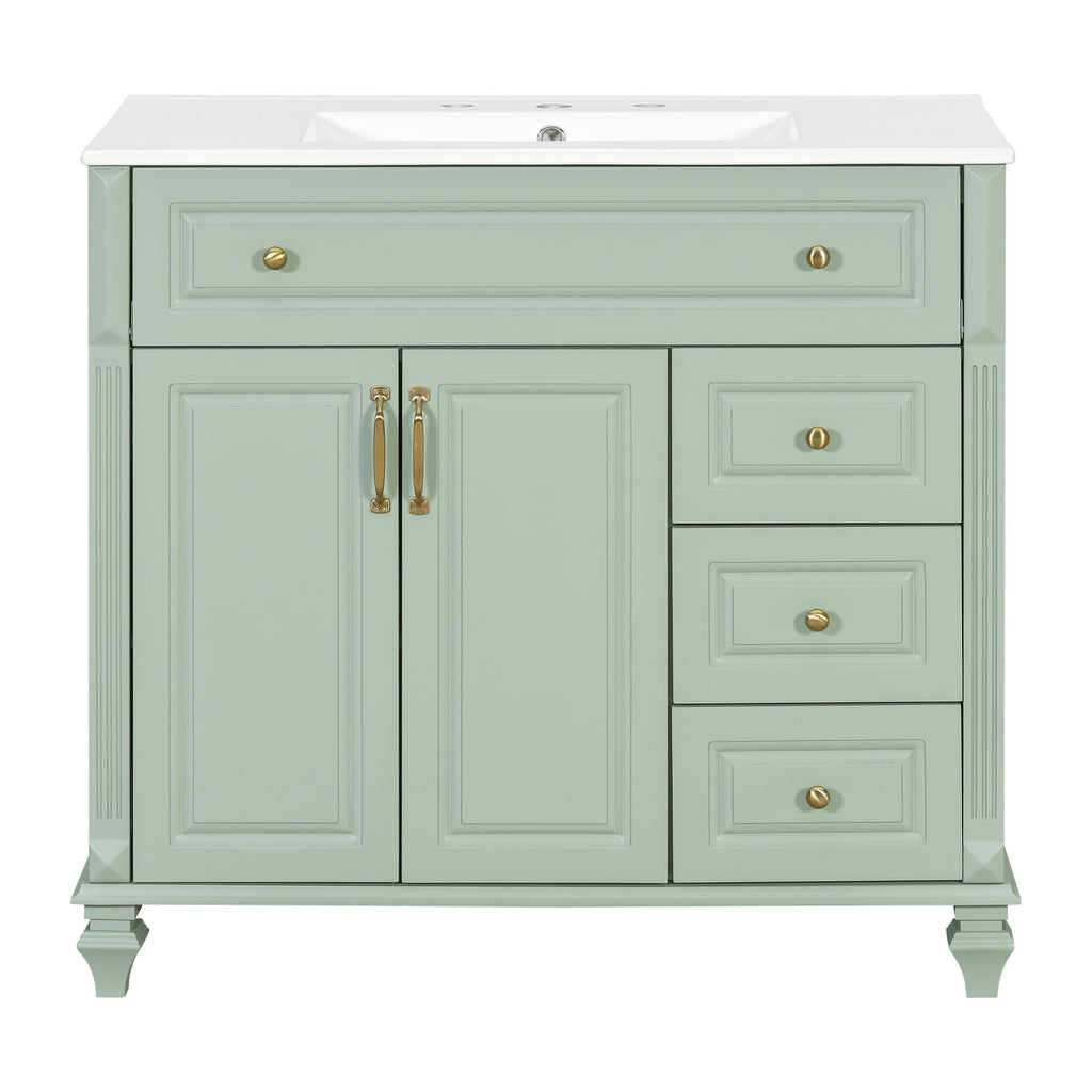 Modern Bathroom Vanity With Sink, 3 Drawers & 2 Doors
