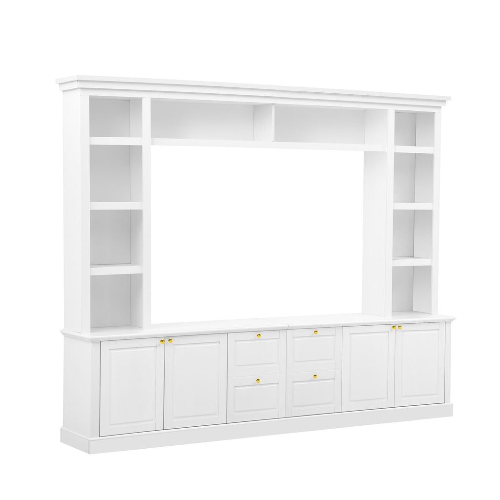 TV Stand With Bookcase, Storage Cabinet With 3 Adjustable Shelves, Living Room Entertainment Center - White