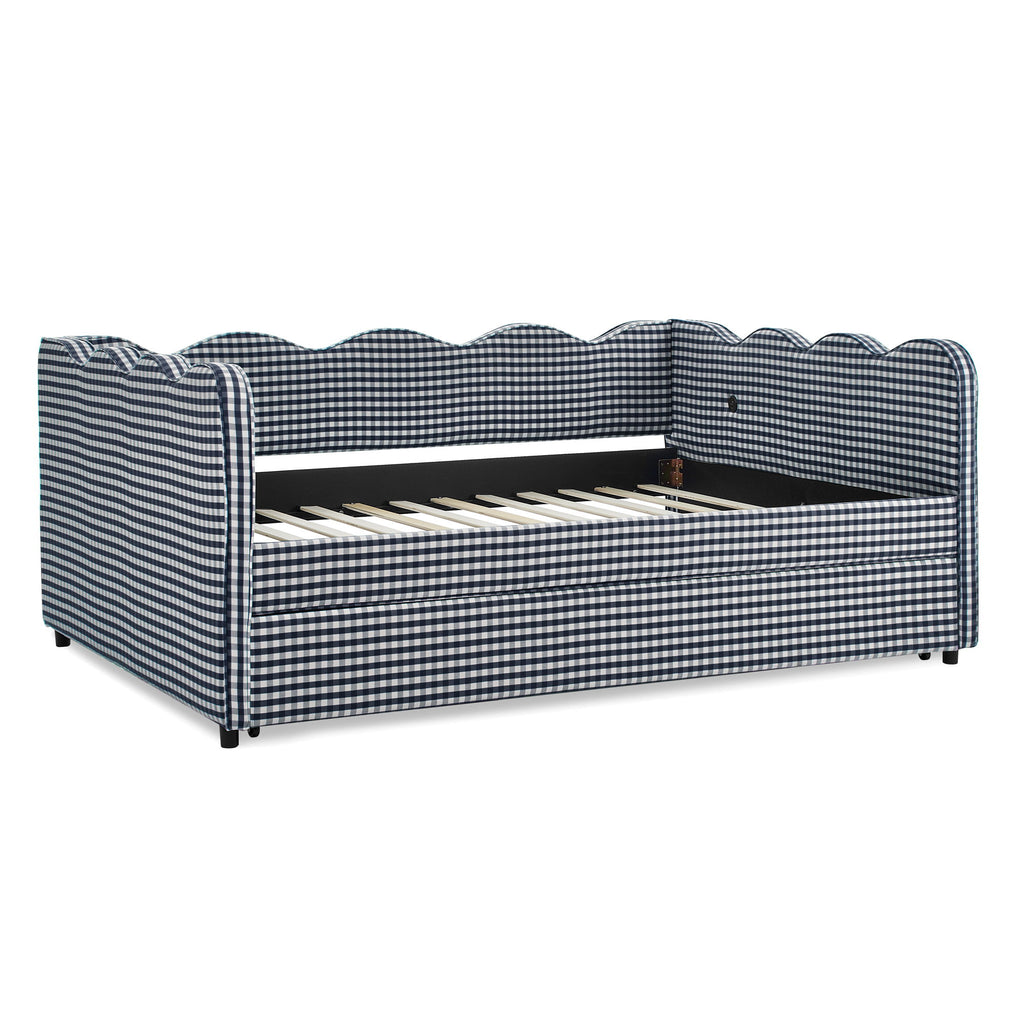 Gingham Daybed & USB Charging Port, Wave-Shaped Design