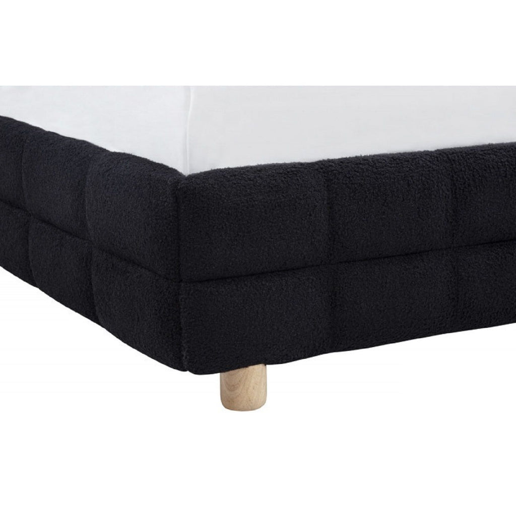 Modern Platform Bed With Upholstered Grid-Patterned Headboard