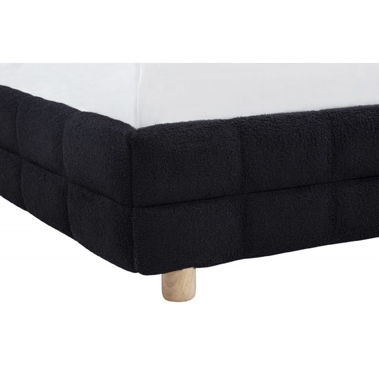 Modern Platform Bed With Upholstered Grid-Patterned Headboard