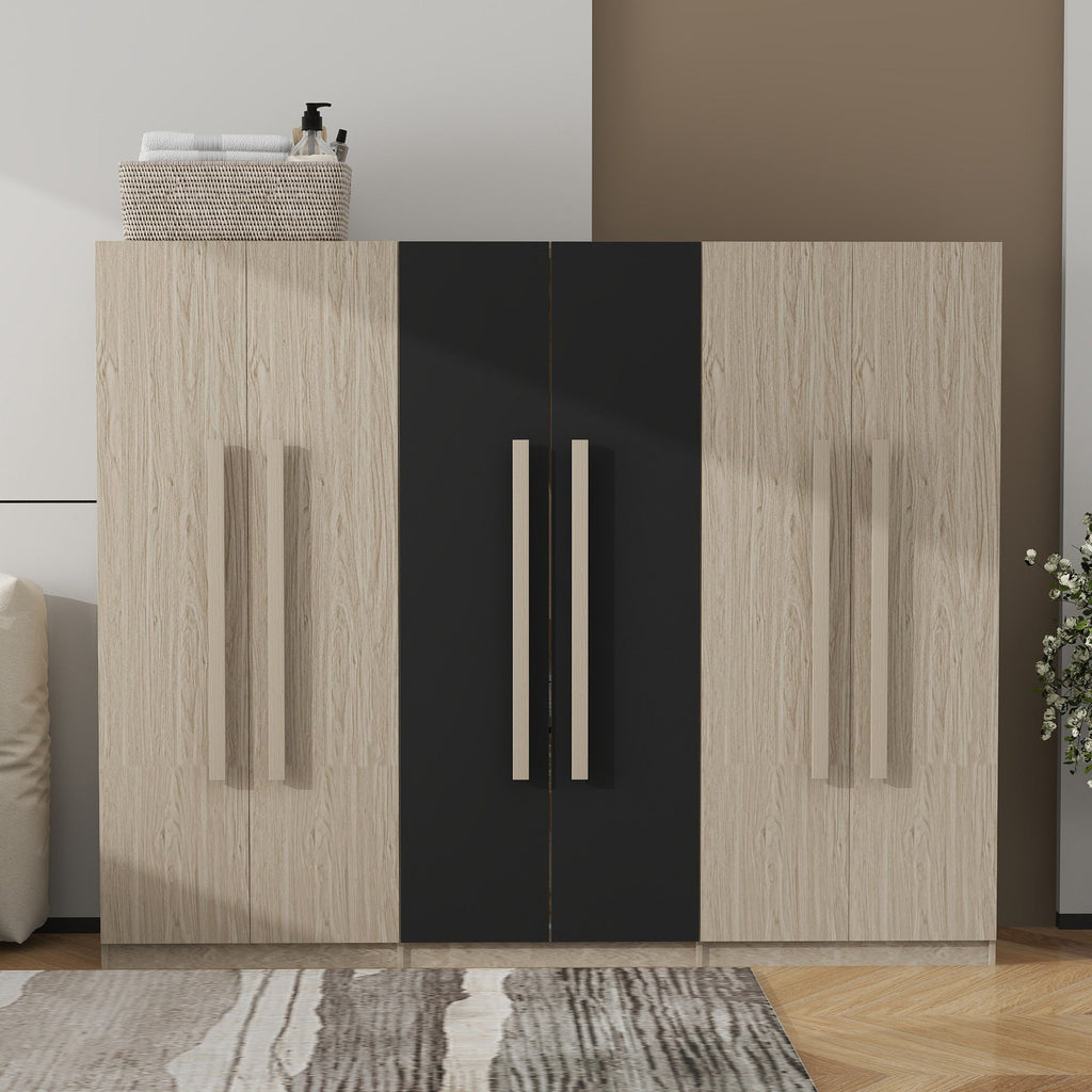 6 Doors Wardrobe Storage For Bedroom, With 2 Drawers Inside - Black / Nature