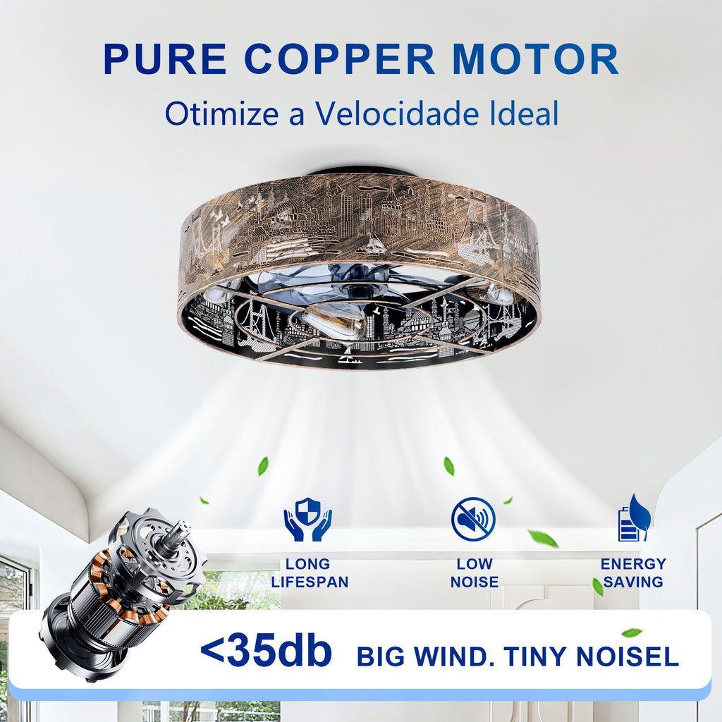 20" Iron Art Ceiling Fans With Remote, Flush Mount Ceiling Fan With 6 Speeds Reversible Motor, Not Included Bulbs - Blush / Gold / Bronze
