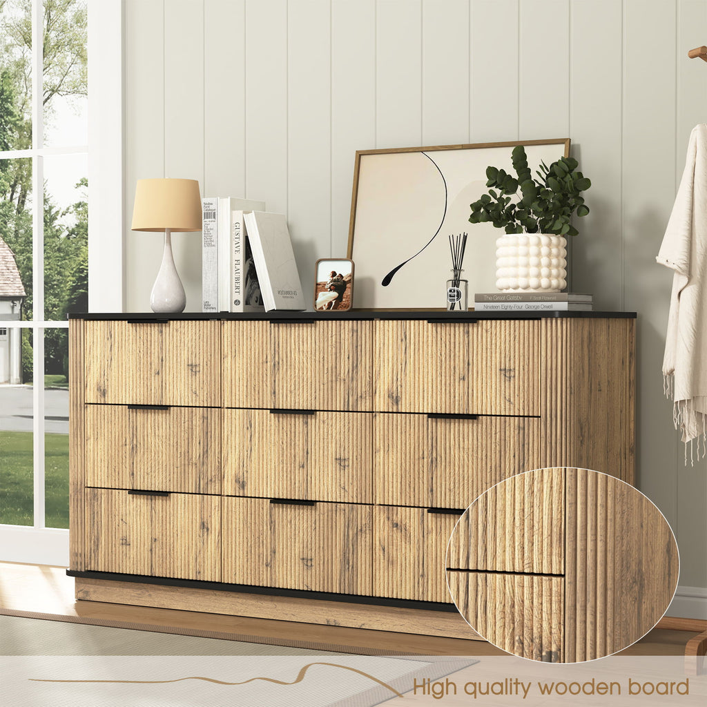 Modern 9 Drawer Cabinet With Metal Rounded Corners Multi Functional Storage - Black