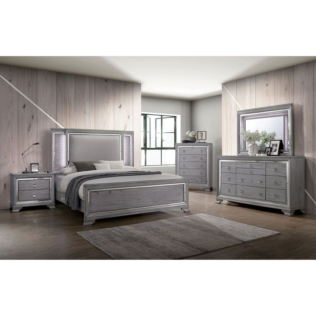 Nightstand With Mirror Trim - Light Gray