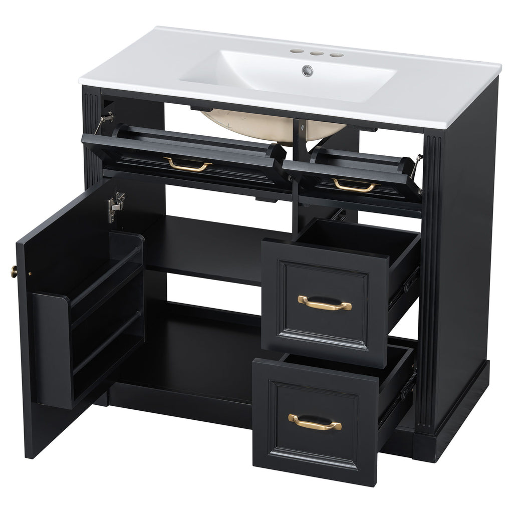 Modern Bathroom Vanity With Sink, 4 Drawers, Soft-Close Door, Adjustable Shelf