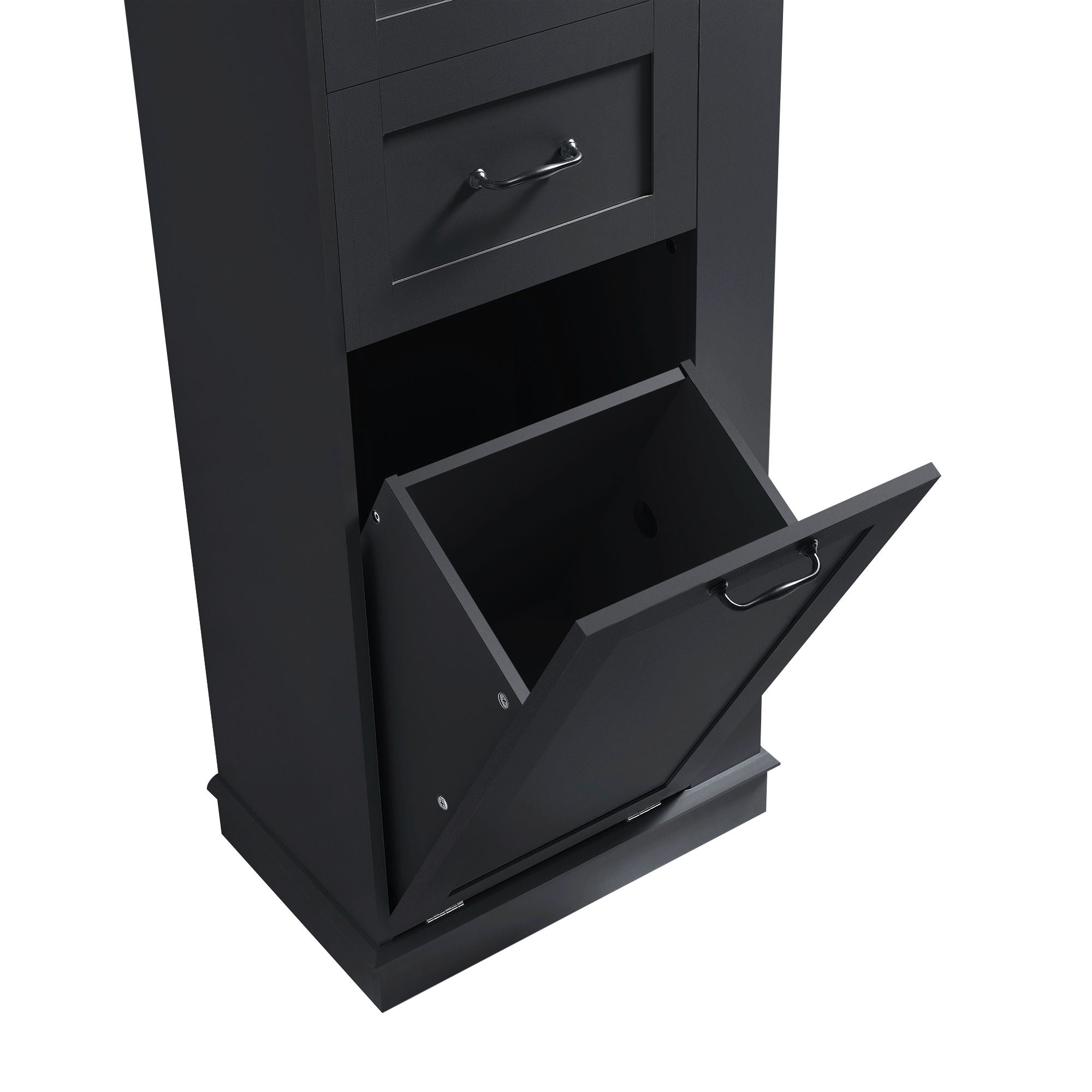Modern Tall Storage Cabinet With Tilt-Out Compartment, Adjustable Shelves
