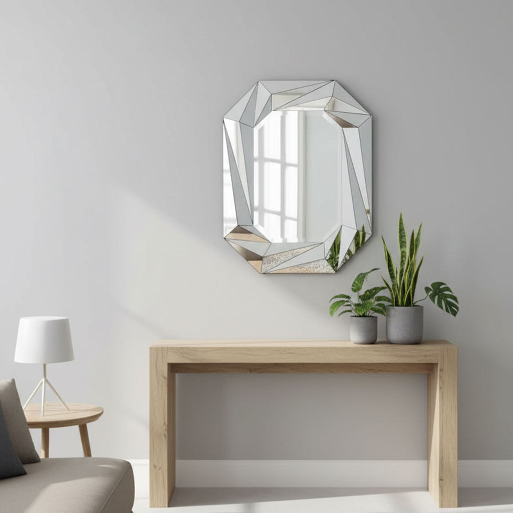 Diamond Shaped Wall Mirror With Beveled Edge Frameless Design - Silver