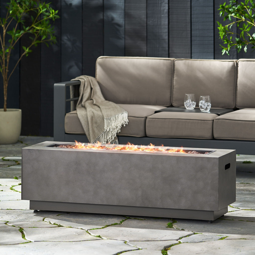 Modern Rectangular Iron Fire Pit 50, 000 Btu - Stone Gray