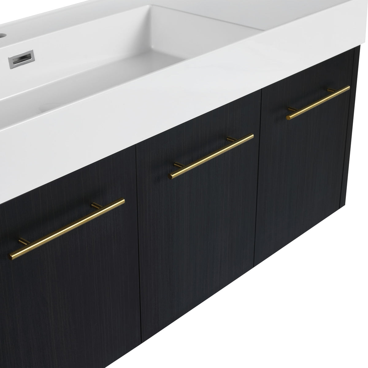Modern Wall Mounted Bathroom Vanity With Left Sink And Storage Rack