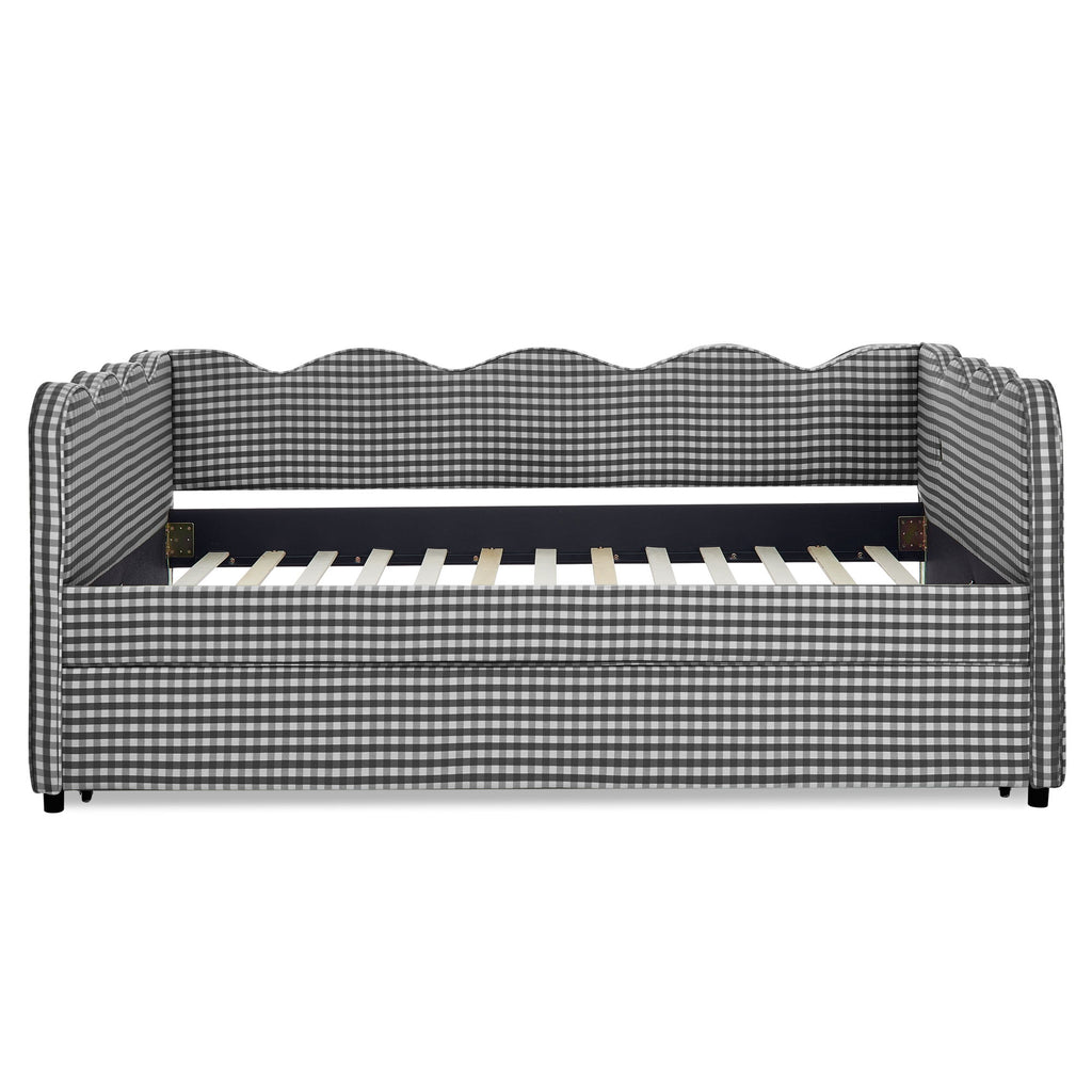 Gingham Daybed With USB Charging Port, Wave-Shaped Design