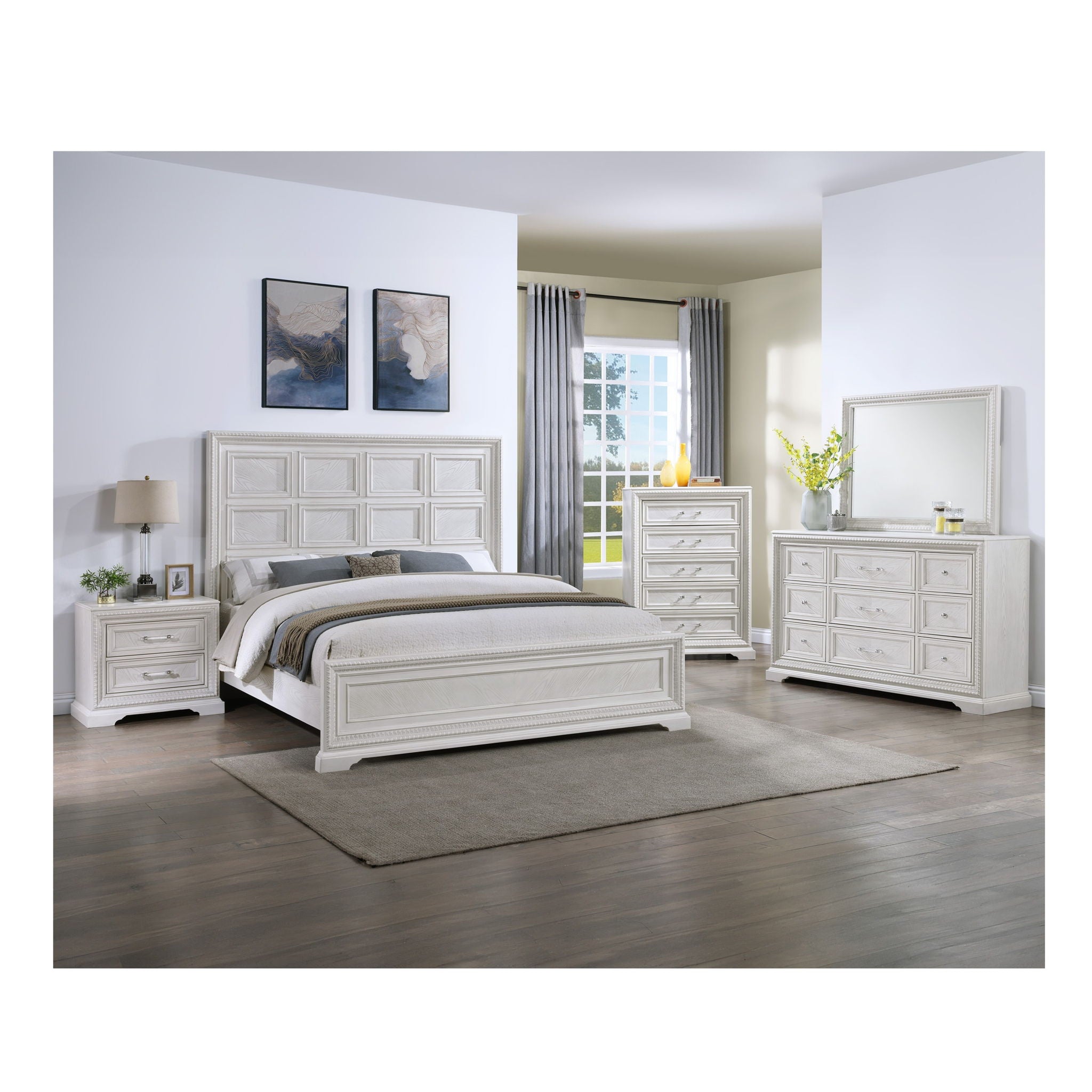 6 Drawer Storage Dresser Antique Wooden Bedroom Furniture - Antique White