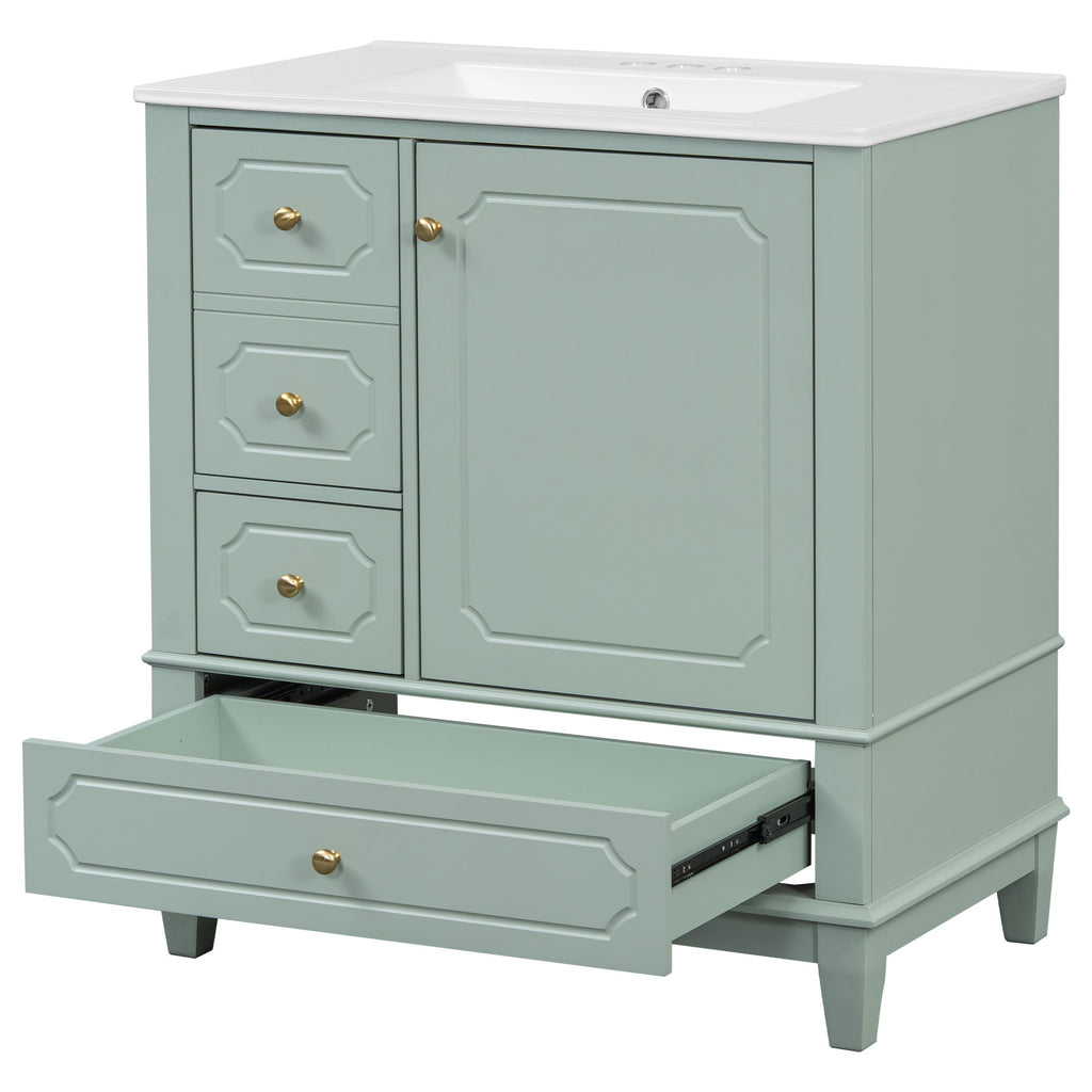 Bathroom Vanity With Sink, Freestanding Vanity Cabinet With Ceramic Basin, Soft Close Door, 3 Drawers