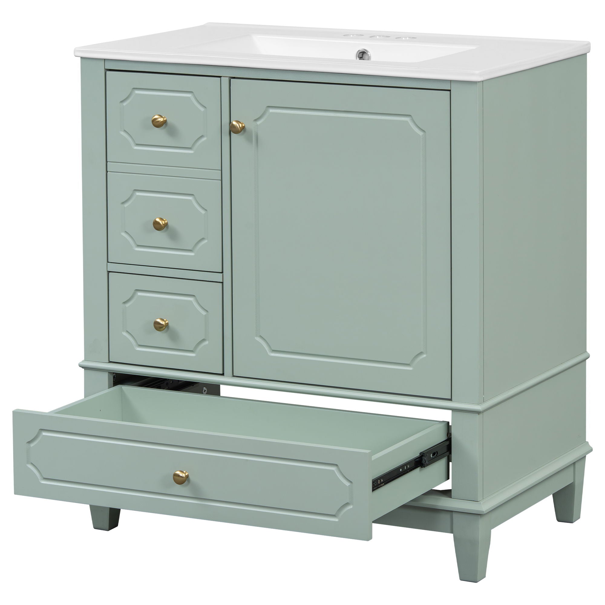 Bathroom Vanity With Sink, Freestanding Vanity Cabinet With Ceramic Basin, Soft Close Door, 3 Drawers