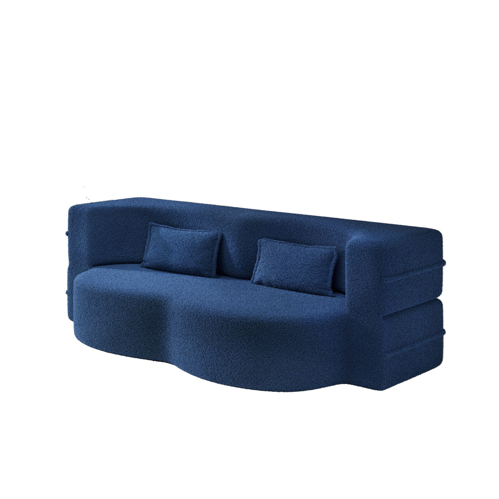 Modern Floor Sleeper Sofa Bed With 2 Pillows, Convertible Twin Size Folding Mattress For Living Room