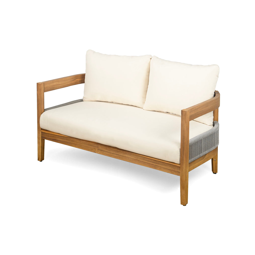 Porto - Outdoor 4 Piece Chat Set, Comfortable Seating, Acacia Wood And Rope, Compact Dimensions - Teak / Beige
