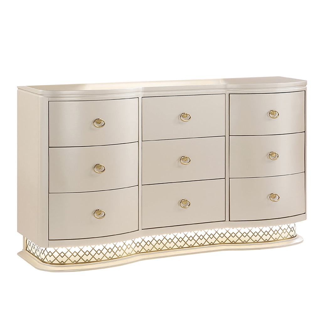 Flora - 9 Drawer Dresser With LED - Champagne