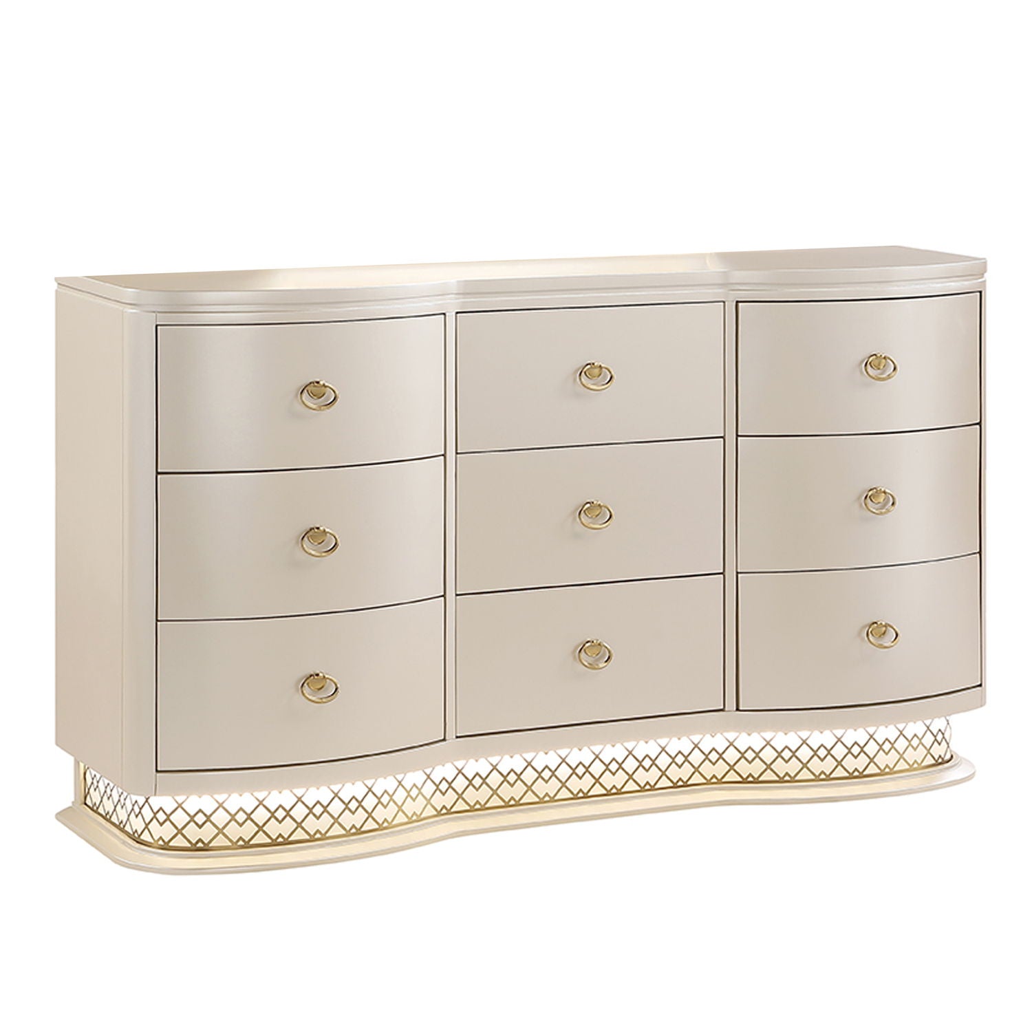 Flora - 9 Drawer Dresser With LED - Champagne