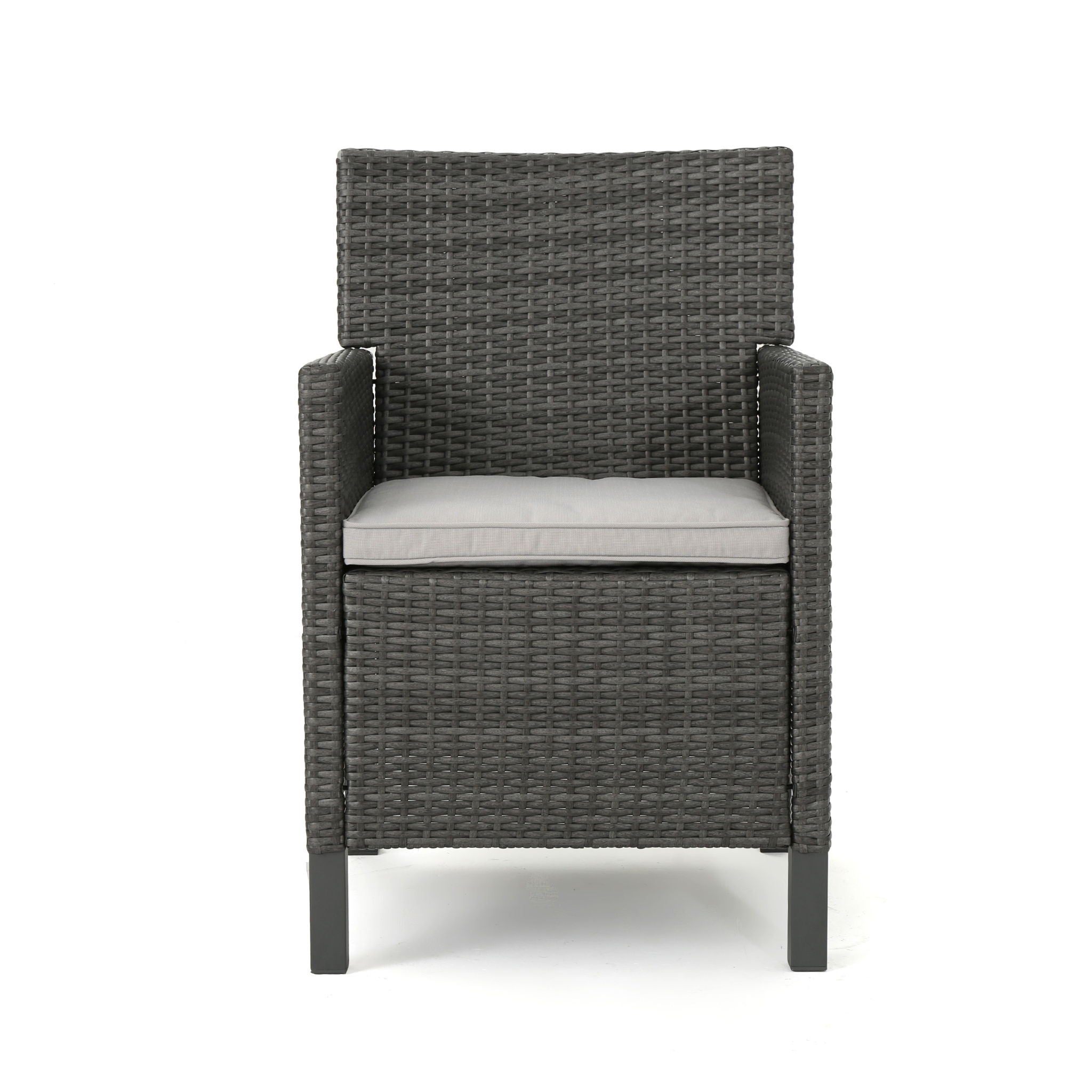 Outdoor Rattan Dining Chair With Straight Legs And Sloped Arms