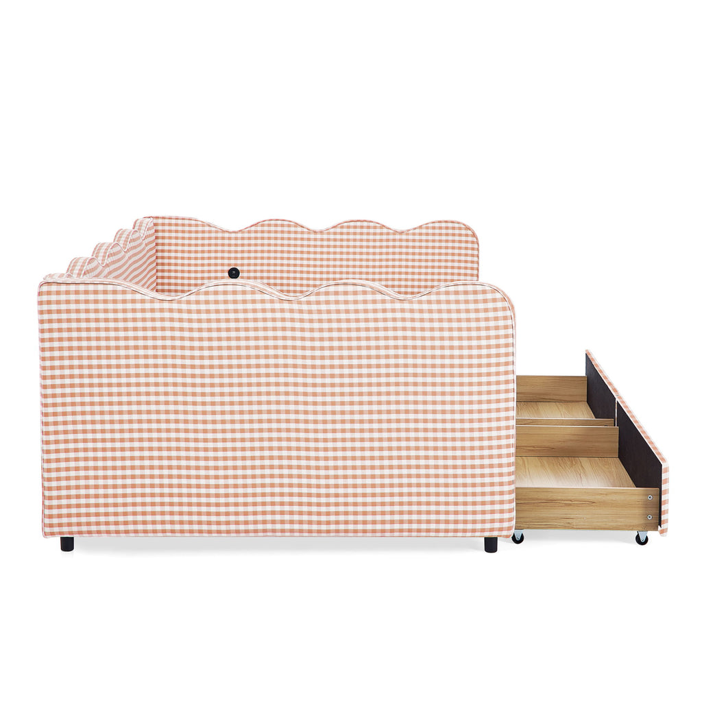 Gingham Daybed & USB Charging Port, Wave-Shaped Design