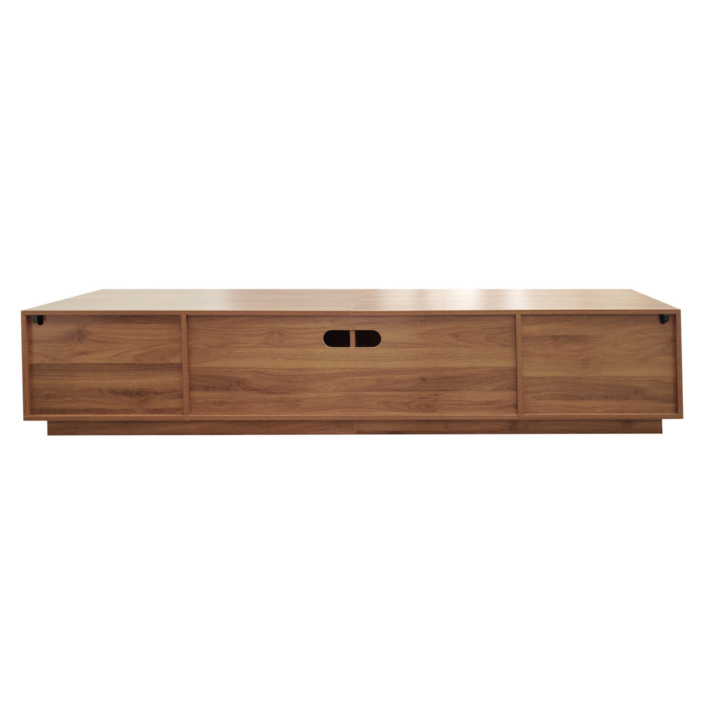 TV Stand, Entertainment Center With Fluted Door & Cable Management, Soft Closing Hinges - Walnut