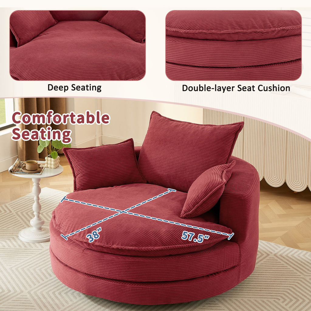 360° Swivel Accent Barrel Chair With Dual Layer Cushion And 3 Removable Pillows