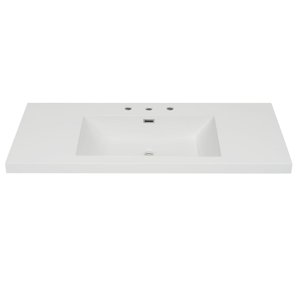Vanity Top With 3 Faucet Holes, Rectangular Basin For Bathroom - White